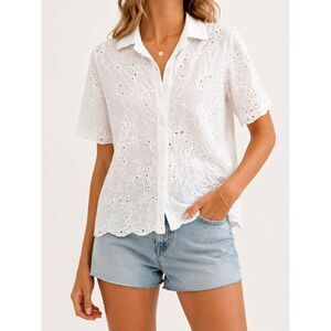 Astrid White Eyelet Embroidered Cotton Button Blouse XS Made in Italy Boho